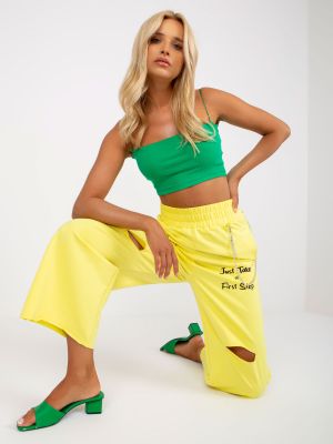 Relaxed спортни панталони с надписи Fashionhunters жълто