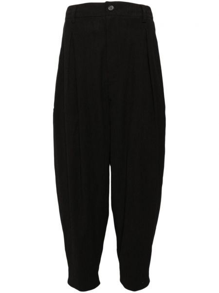 Plisované bavlněné rovné kalhoty Songzio černé