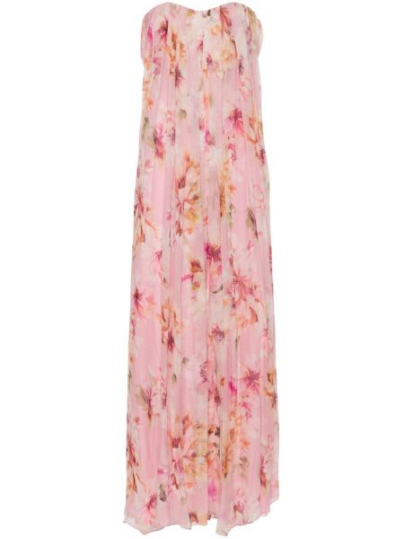 Virágos hosszú ruha nyomtatás Nissa rózsaszín
