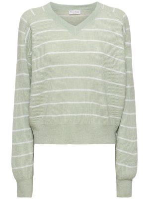 Памучен пуловер от алпака вълна с v-образно деколте Brunello Cucinelli зелено