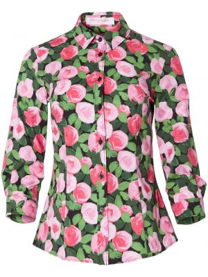 Пухена риза на цветя с принт Carolina Herrera черно