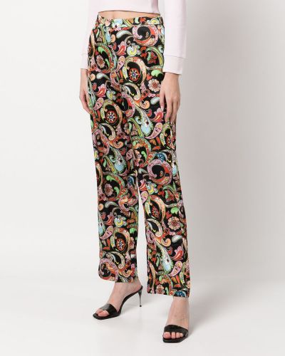 Hedvábné rovné kalhoty s potiskem s paisley potiskem Fleur Du Mal