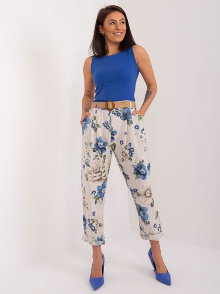 Pantaloni cu model floral cu imagine Fashionhunters bej