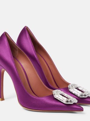 Pantofi cu toc din satin de mătase Amina Muaddi violet
