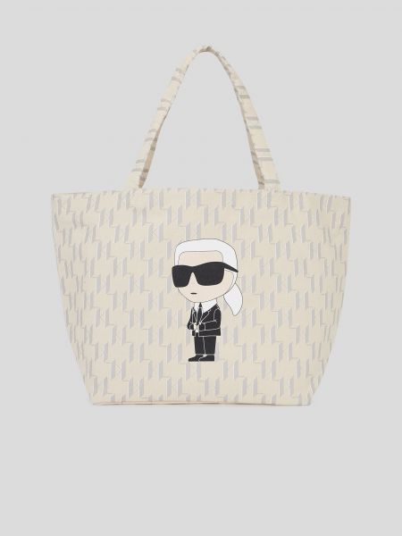 Shopperka bawełniana Karl Lagerfeld beżowa