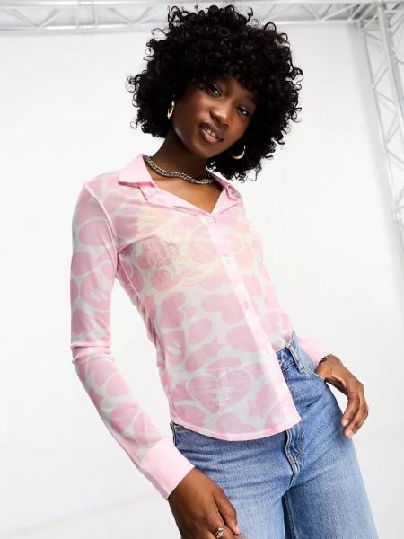 Рубашка с принтом с длинным рукавом с сеткой Aape By A Bathing Ape розовая