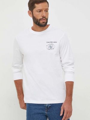 Памучна тениска с дълъг ръкав с принт с дълъг ръкав Calvin Klein Jeans бяло
