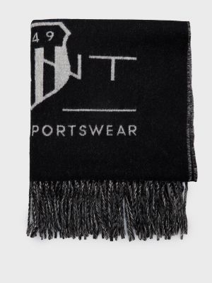 Чорний плетений вовняний шарф Gant