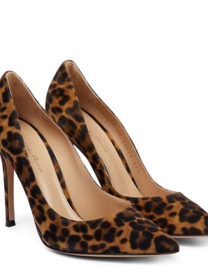 Велурени полуотворени обувки с принт с леопардов принт Gianvito Rossi кафяво