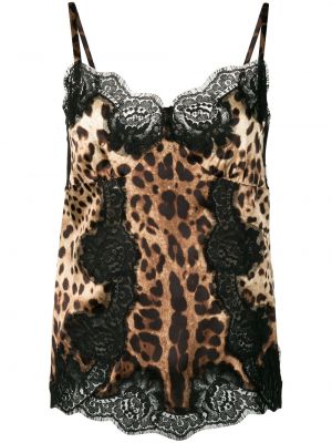 Leopardí saténový tank top s potiskem Dolce & Gabbana hnědý