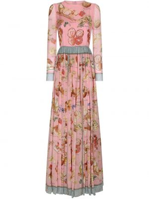 Вечерна рокля с принт Dolce & Gabbana розово