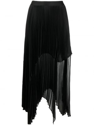 Saténové plisovaná sukně s vysokým pasem Alice + Olivia - černá
