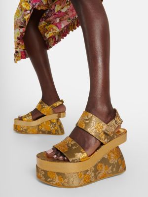 Sandali s cvetličnim vzorcem s platformo Dries Van Noten zlata