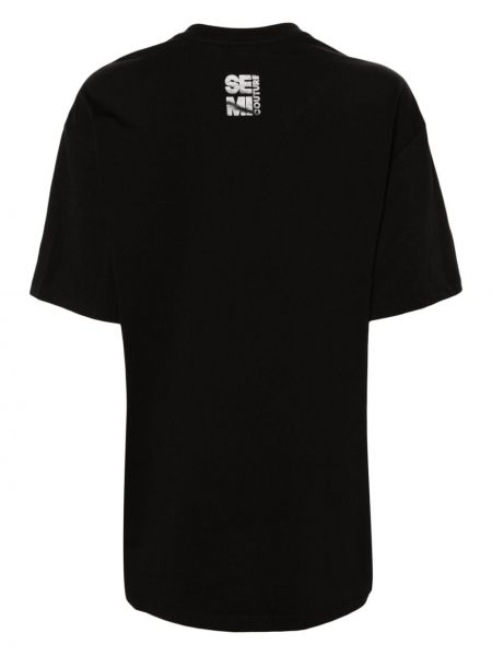 Kokvilnas t-krekls ar v veida izgriezumu Semicouture melns