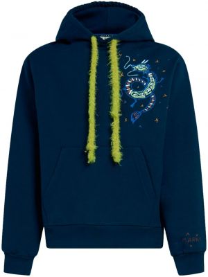 Medvilninis siuvinėtas džemperis su gobtuvu Marni mėlyna