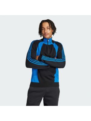 Sweat zippé en coton en jersey Adidas bleu