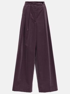 Pantaloni cu picior drept cu talie înaltă de catifea cu croială lejeră Dries Van Noten violet