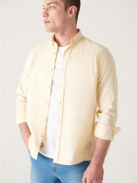 Βαμβακερό πουκάμισο με κουμπιά Avva κίτρινο