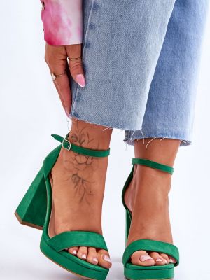 Semišové sandále na podpätku Kesi zelená