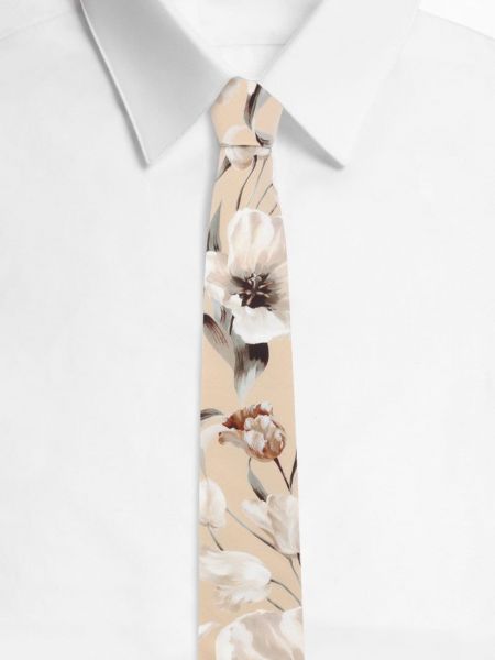Raštuotas gėlėtas medvilninis kaklaraištis Dolce & Gabbana smėlinė