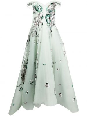 Vakarinė suknelė su karoliukais iš tiulio Saiid Kobeisy žalia