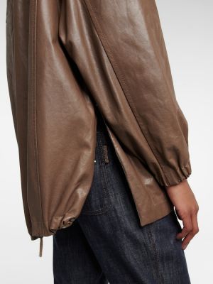 Oversized usnjena jakna Brunello Cucinelli rjava
