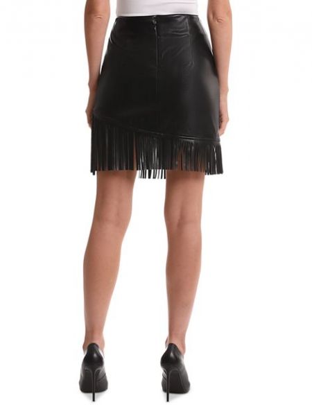 Кожаная юбка с бахромой из искусственной кожи Bagatelle черная
