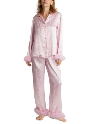 Атласная пижама с перьями в горошек Linea Donatella розовая