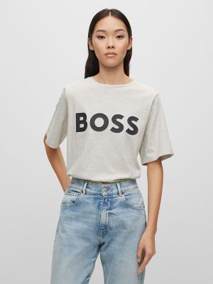 Camiseta de algodón con estampado oversized Boss gris