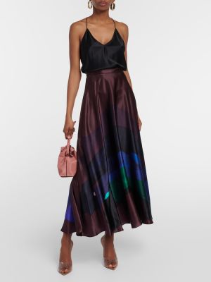 Hedvábné saténové dlouhá sukně s potiskem Roksanda fialové