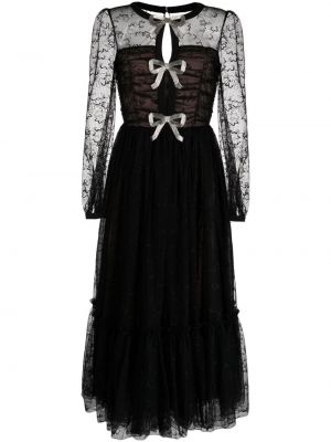 Tylové koktejlkové šaty s mašľou Saloni čierna