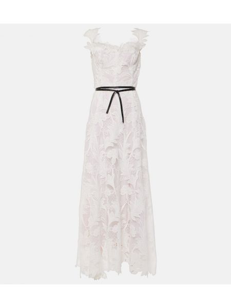 Φόρεμα με ζώνη με δαντέλα Oscar De La Renta λευκό