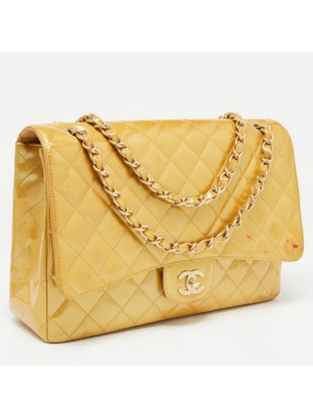 Bolsa de hombro de cuero retro Chanel Vintage amarillo