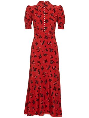 Hedvábné mini šaty s krátkými rukávy Alessandra Rich červené