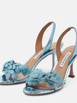 Sandale din piele cu model floral Aquazzura albastru