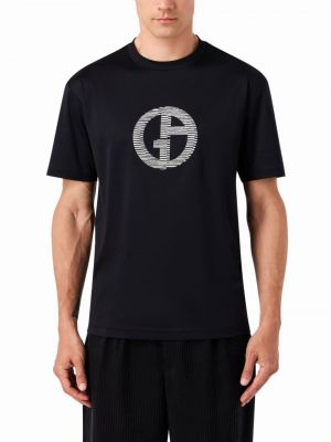 Bavlněné tričko s výšivkou Giorgio Armani černé