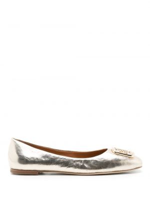 Lær ballerinasko Tory Burch gull