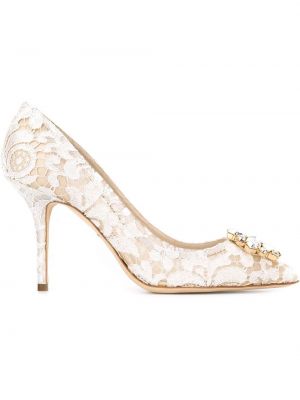 Pantofi cu toc din dantelă Dolce & Gabbana alb
