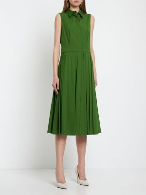 Plisované bavlnené midi šaty Michael Kors Collection zelená