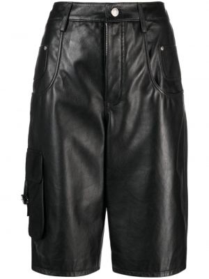 Kožne kratke traper hlače Moschino Jeans crna