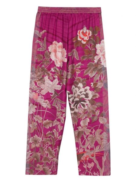 Jedwabne spodnie w kwiatki Pierre Louis Mascia różowe