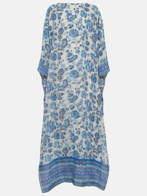 Rochie lunga de mătase cu imagine Loro Piana albastru
