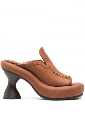 Papuci tip mules din piele cu vârf pătrat Eckhaus Latta portocaliu