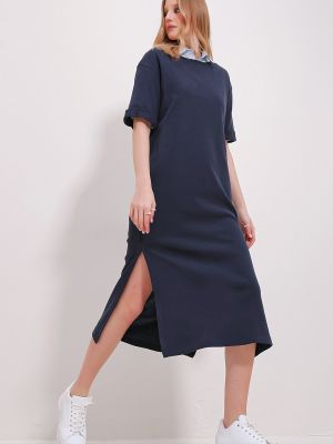 Сукня з круглим вирізом Trend Alaçatı Stili синя