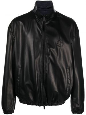 Obojstranná kožená bunda Giorgio Armani čierna
