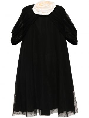 Svilena koktejl obleka s cvetličnim vzorcem Bernadette črna
