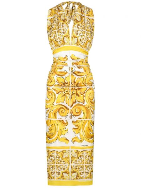 Raštuotas šilkinis tiesi suknele Dolce & Gabbana
