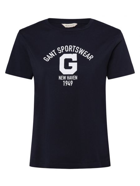Koszulka bawełniana z nadrukiem Gant niebieska