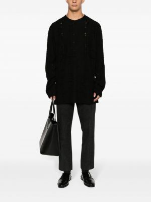 Sweter z przetarciami z okrągłym dekoltem Yohji Yamamoto czarny