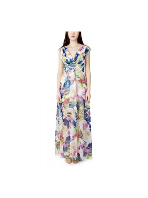 Sukienka długa bez rękawów w kwiatki z dekoltem w serek Guess różowa